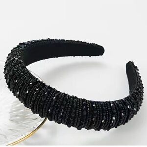 Crystal Headband Boutique New 
Elegant Black Beaded Headband